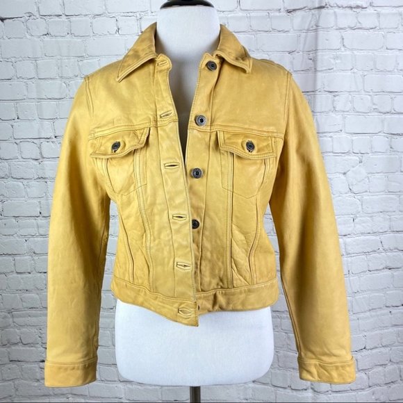 GAP Vintage 90s Mustard Tan Genuine Leather Jacket - Picture 2 of 8